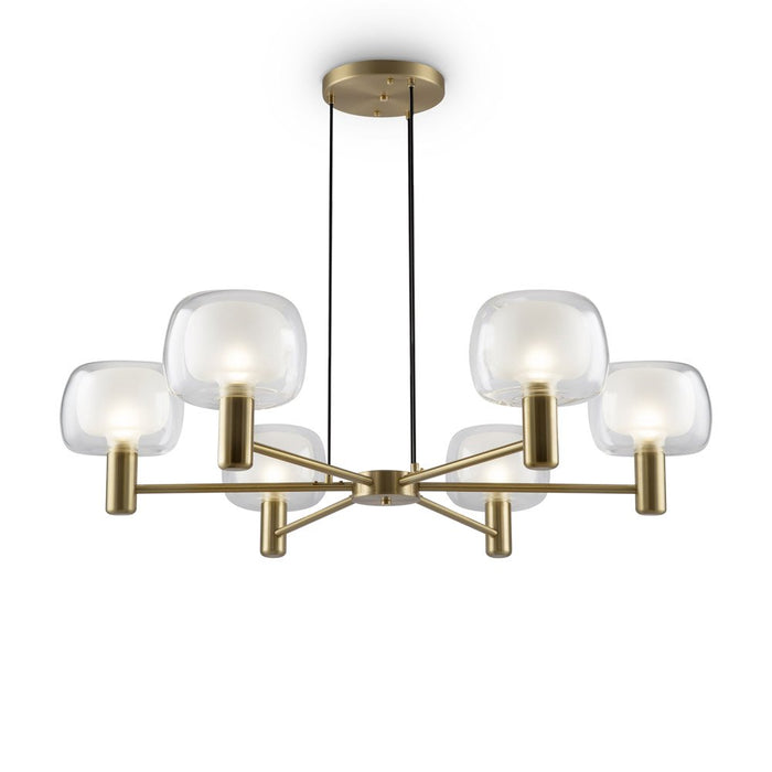 Lampadario Contemporaneo Vision Alluminio Oro 6 Luci Diffusori In Vetro Trasp