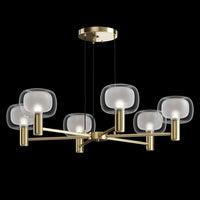 Lampadario Contemporaneo Vision Alluminio Oro 6 Luci Diffusori In Vetro Trasp