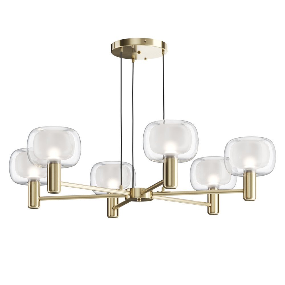 Lampadario Contemporaneo Vision Alluminio Oro 6 Luci Diffusori In Vetro Trasp