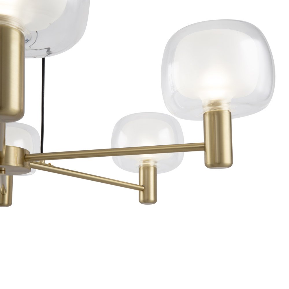 Lampadario Contemporaneo Vision Alluminio Oro 6 Luci Diffusori In Vetro Trasp