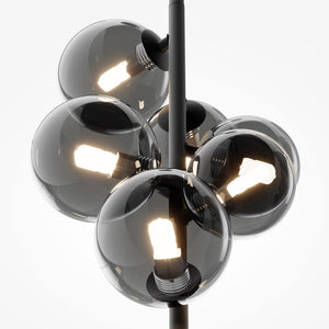 Lampadario Contemporaneo Dallas Metallo Nero 6 Luci Diffusori Vetro Fumè