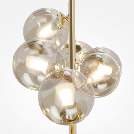 Lampadario Contemporaneo Dallas Metallo Oro 6 Luci Diffusori Vetro Cognac