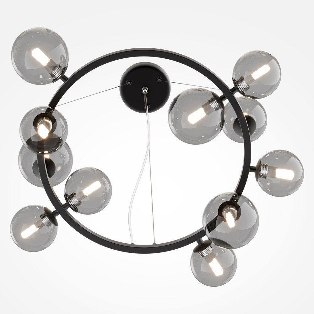 Lampadario Contemporaneo Dallas Metallo Nero 11 Luci Diffusori Vetro Fumè