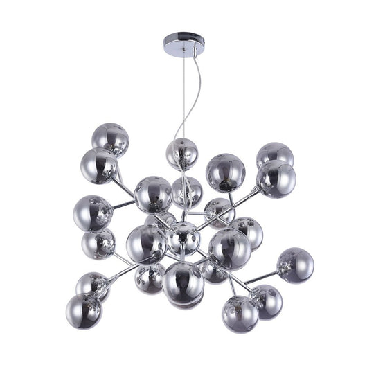 Lampadario Contemporaneo Dallas Metallo Cromo 24 Luci Diffusori Fumè