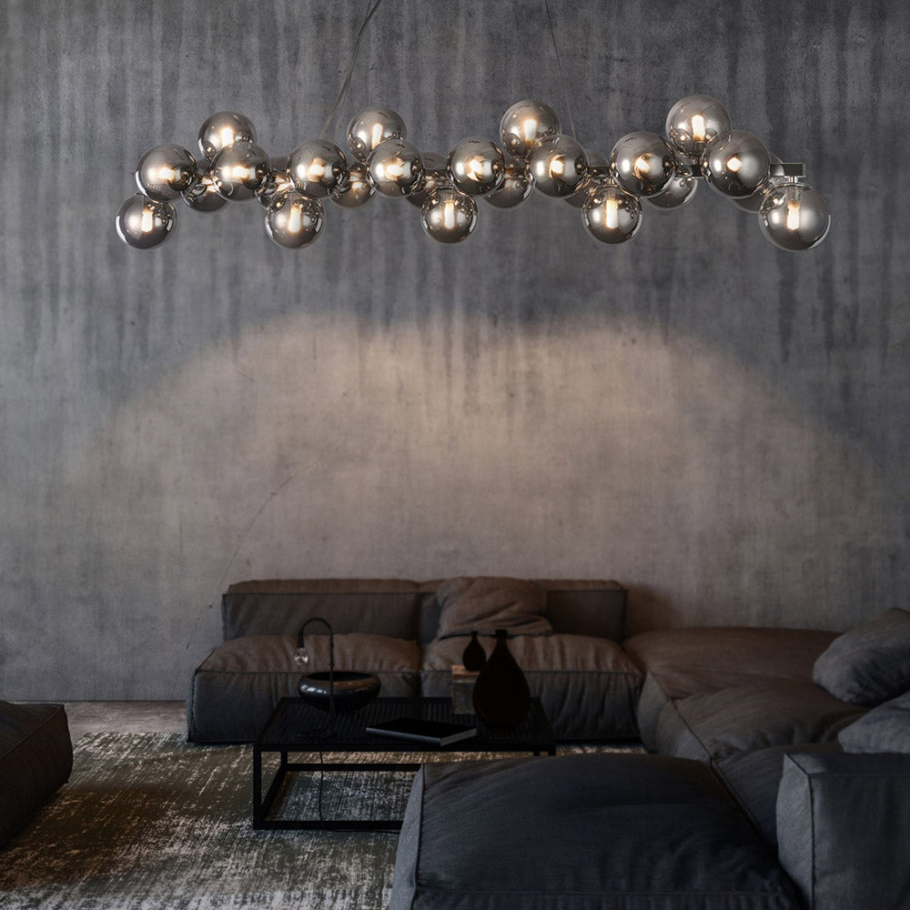 Lampadario Contemporaneo Dallas Metallo Cromo 25 Luci Diffusori Vetro Fumè