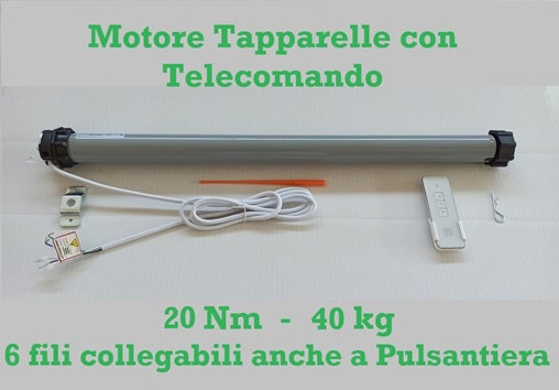 Motore radiocomandato per tapparelle con telecomando 40 kg - 20 nm 