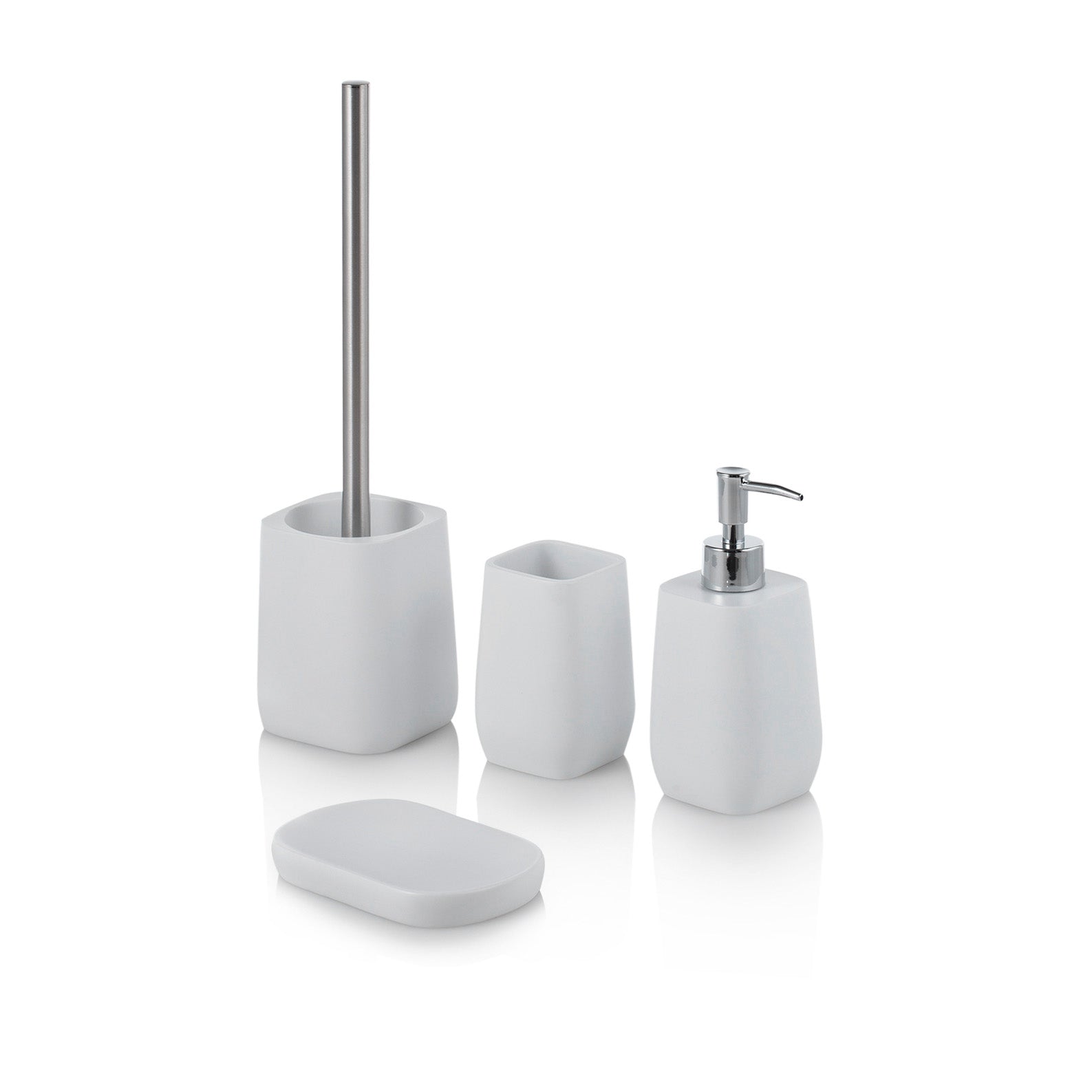 Set bagno 4 pezzi CANDIDA in resina e metallo bianco