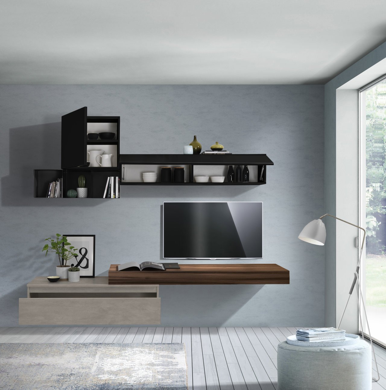 Composizione Living EMILIA noce/avana pietra