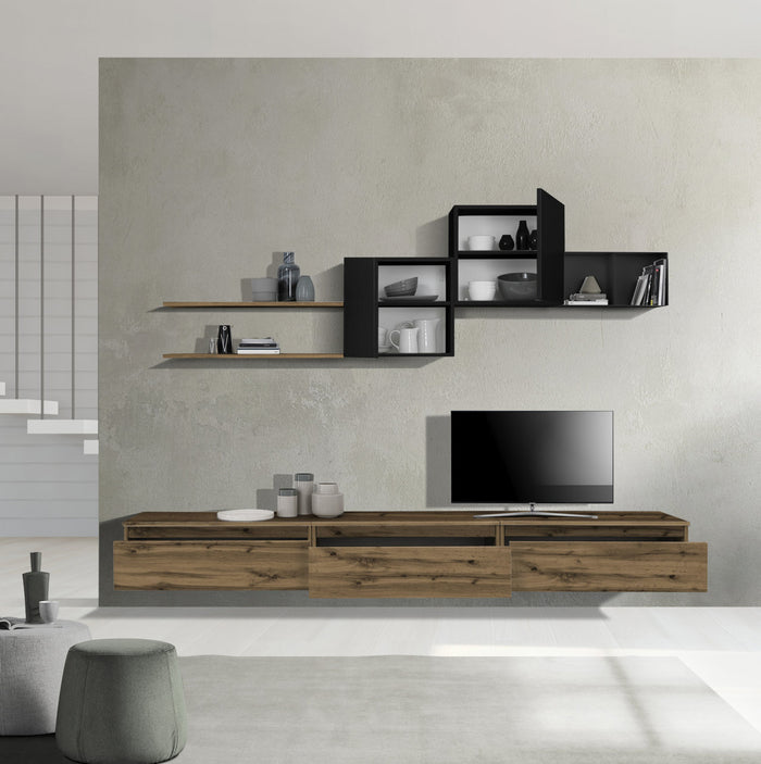 Composizione Living FLAVIA rovere miele/nero