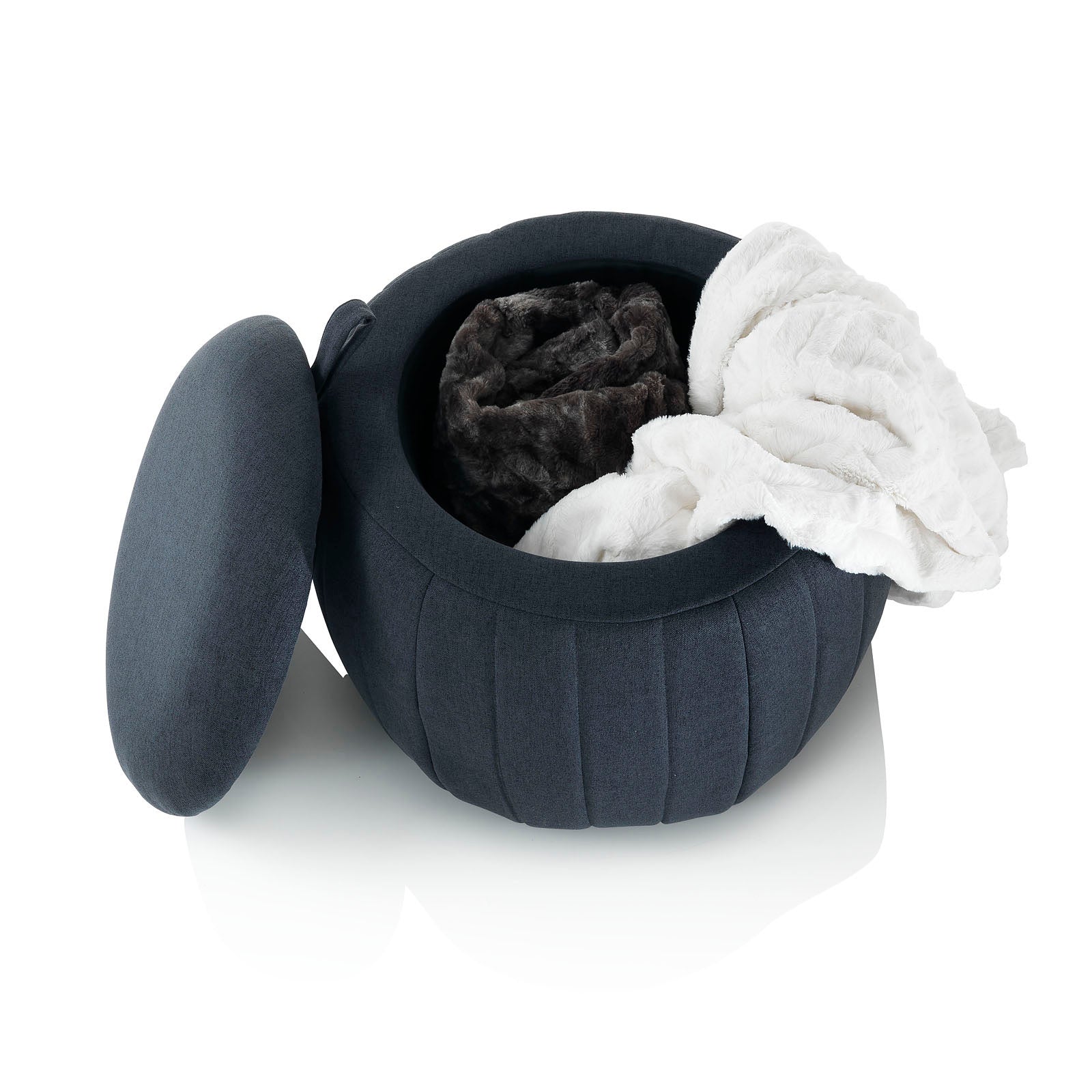 Pouf con contenitore HIDDEN blu in tessuto