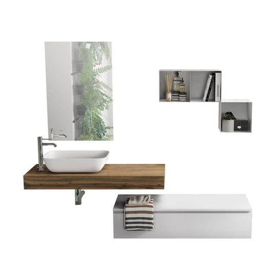 Mobile bagno composizione 4 pezzi ASTRA colore rovere miele/colore bianco