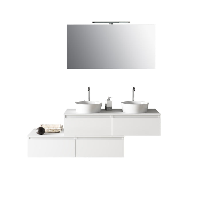 Mobile bagno composizione doppio lavabo 8 pezzi L.160 P.45 H.190 cm ASTRA colore bianco