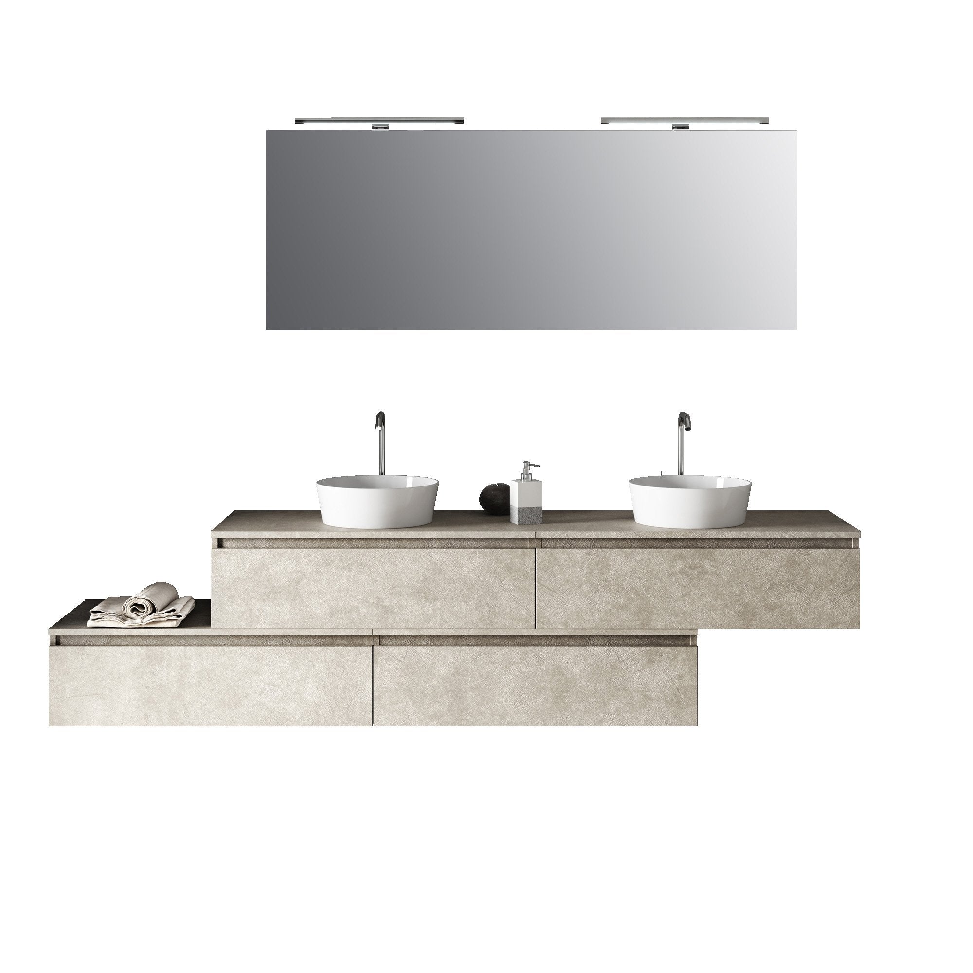 Composizione doppio lavabo 9 pezzi ASTRA avana_225x45x190