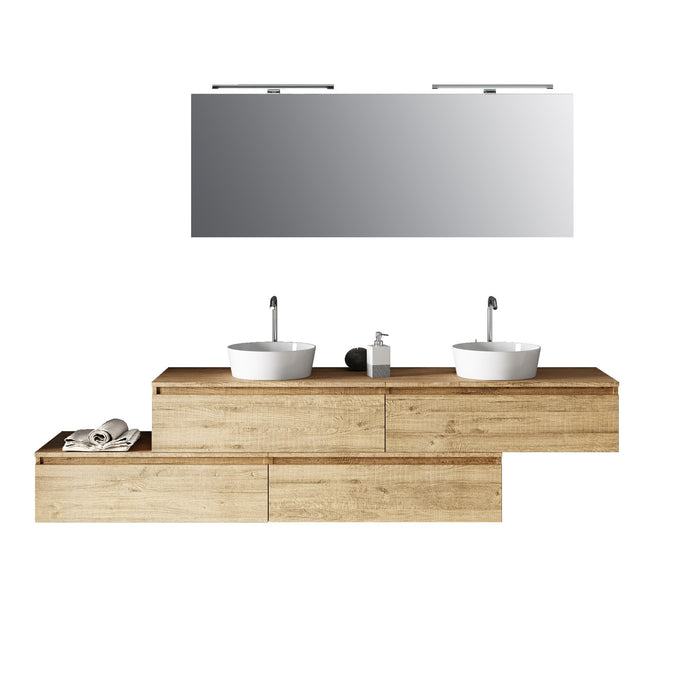 Composizione doppio lavabo 9 pezzi ASTRA rovere miele_225x45x190