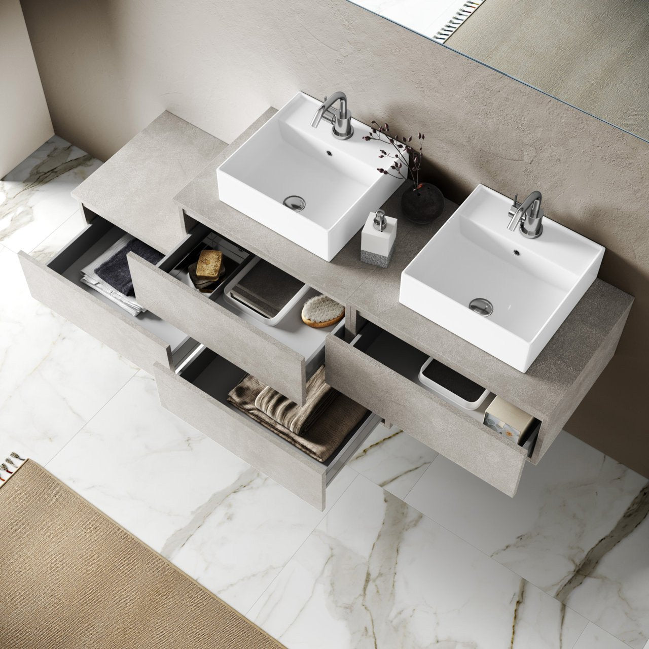 Mobile bagno composizione doppio lavabo 8 pezzi ASTRA colore avana