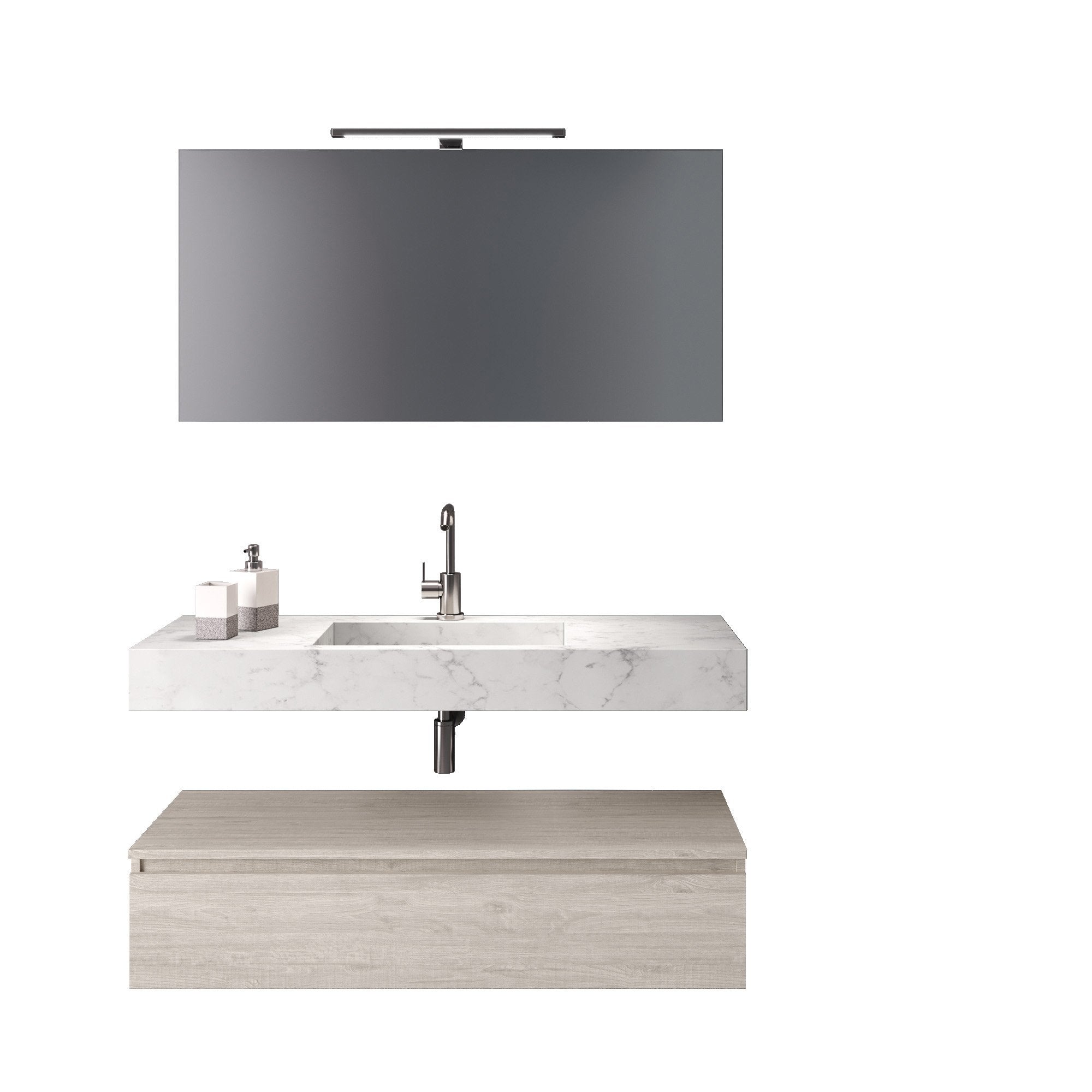 Mobile bagno composizione 5 pezzi ASTRA marmo carrara/colore sherwood naturale