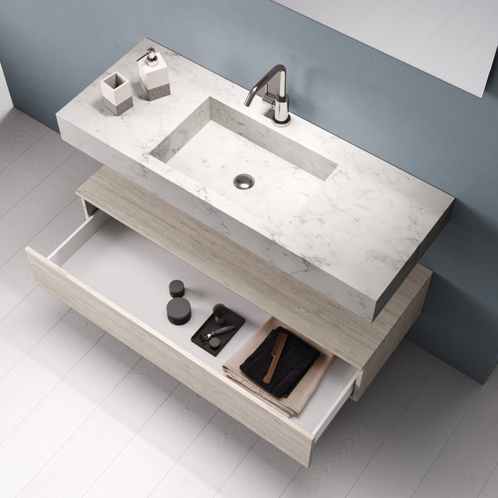 Mobile bagno composizione 5 pezzi ASTRA marmo carrara/colore sherwood naturale