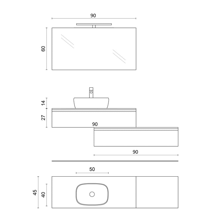 Composizione 5 pezzi ASTRA pietra lavica_140x45x190