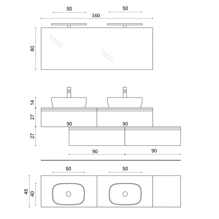 Composizione doppio lavabo 9 pezzi ASTRA rovere naturale