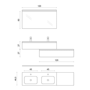 Composizione doppio lavabo 4 pezzi ASTRA bianco pietra / blu pietra