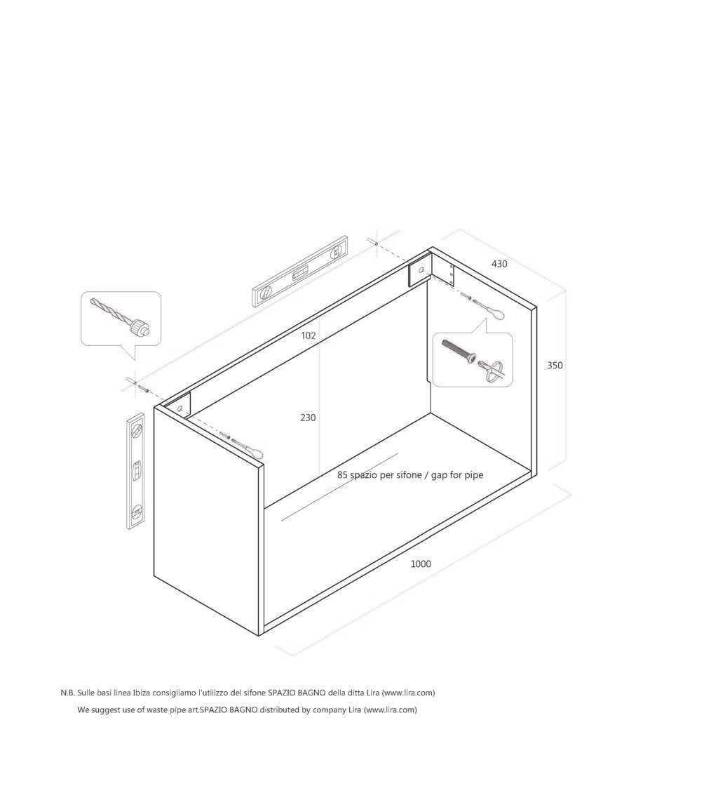 Base portalavabo 1 cassetto L.100 P.45 H.35 cm AURORA colore rovere miele