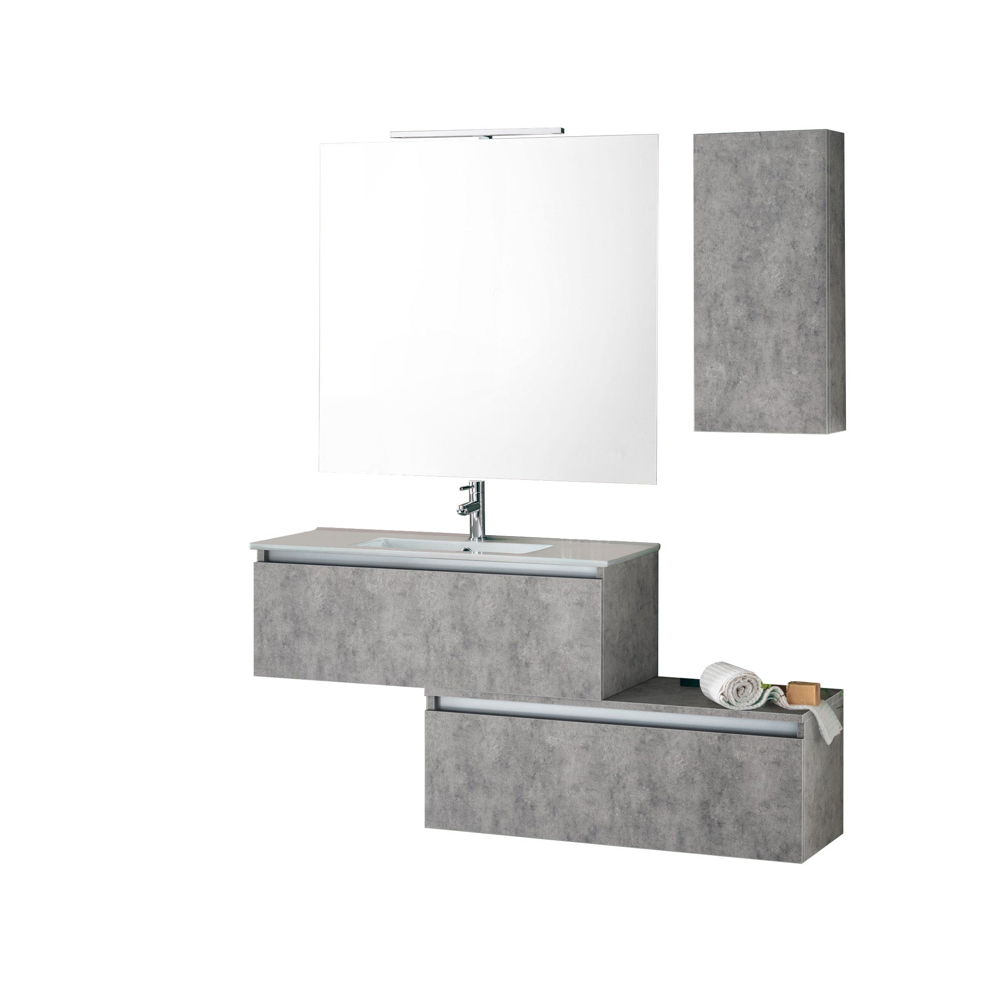 Mobile bagno composizione 6 pezzi L.150 P.46,5 H.190 cm AURORA colore cemento