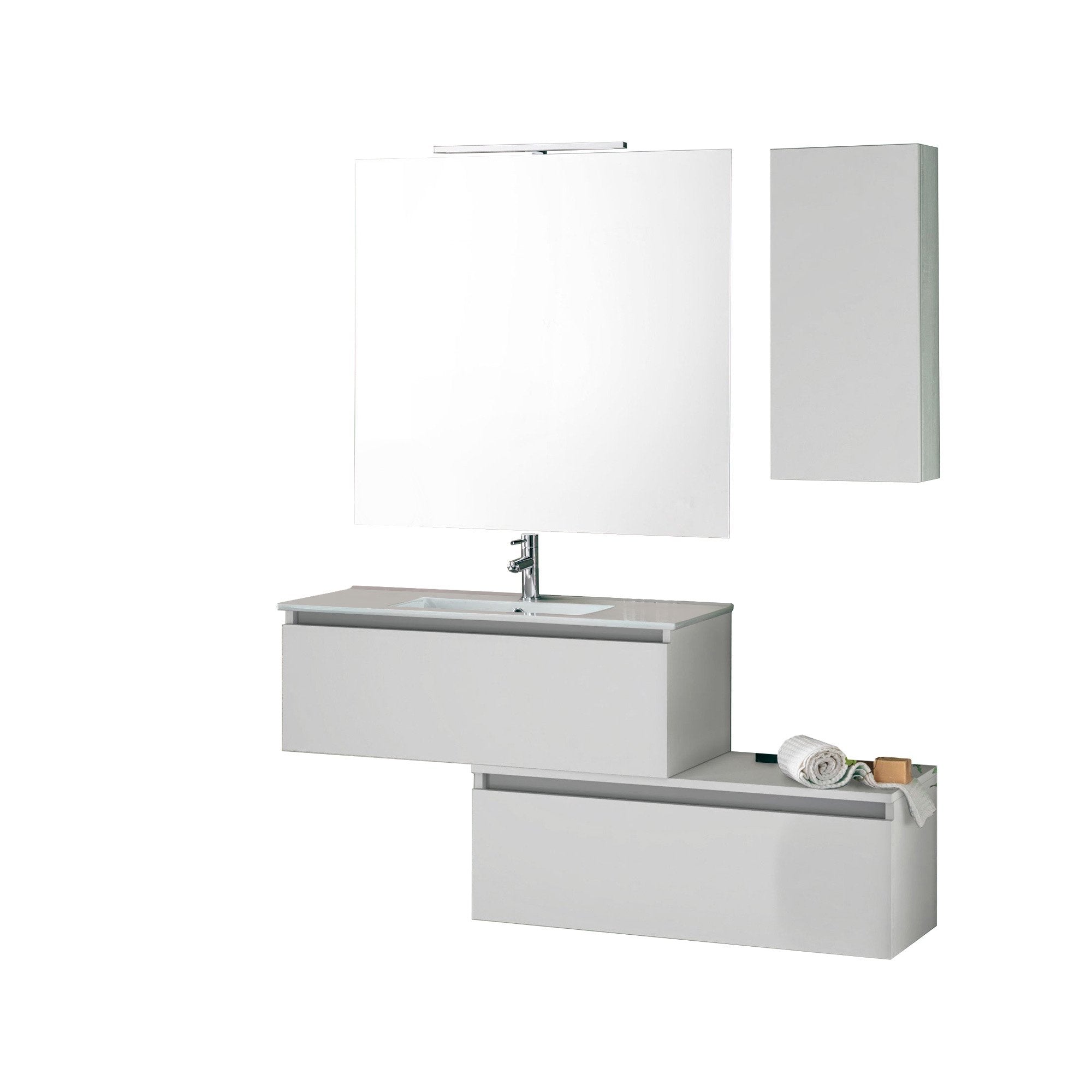 Mobile bagno composizione 6 pezzi L.150 P.46,5 H.190 cm AURORA colore bianco