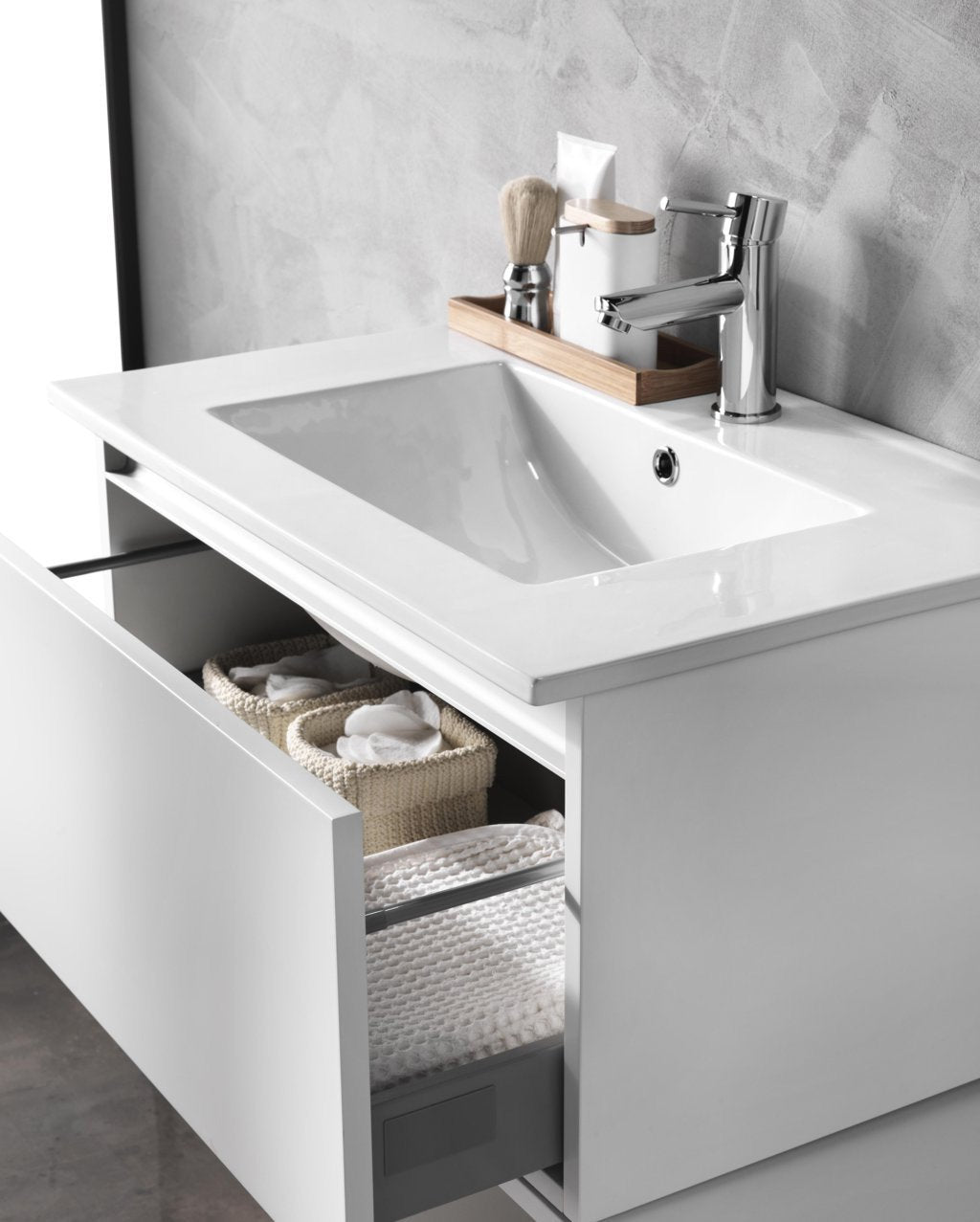 Mobile bagno composizione 6 pezzi L.150 P.46,5 H.190 cm AURORA colore bianco