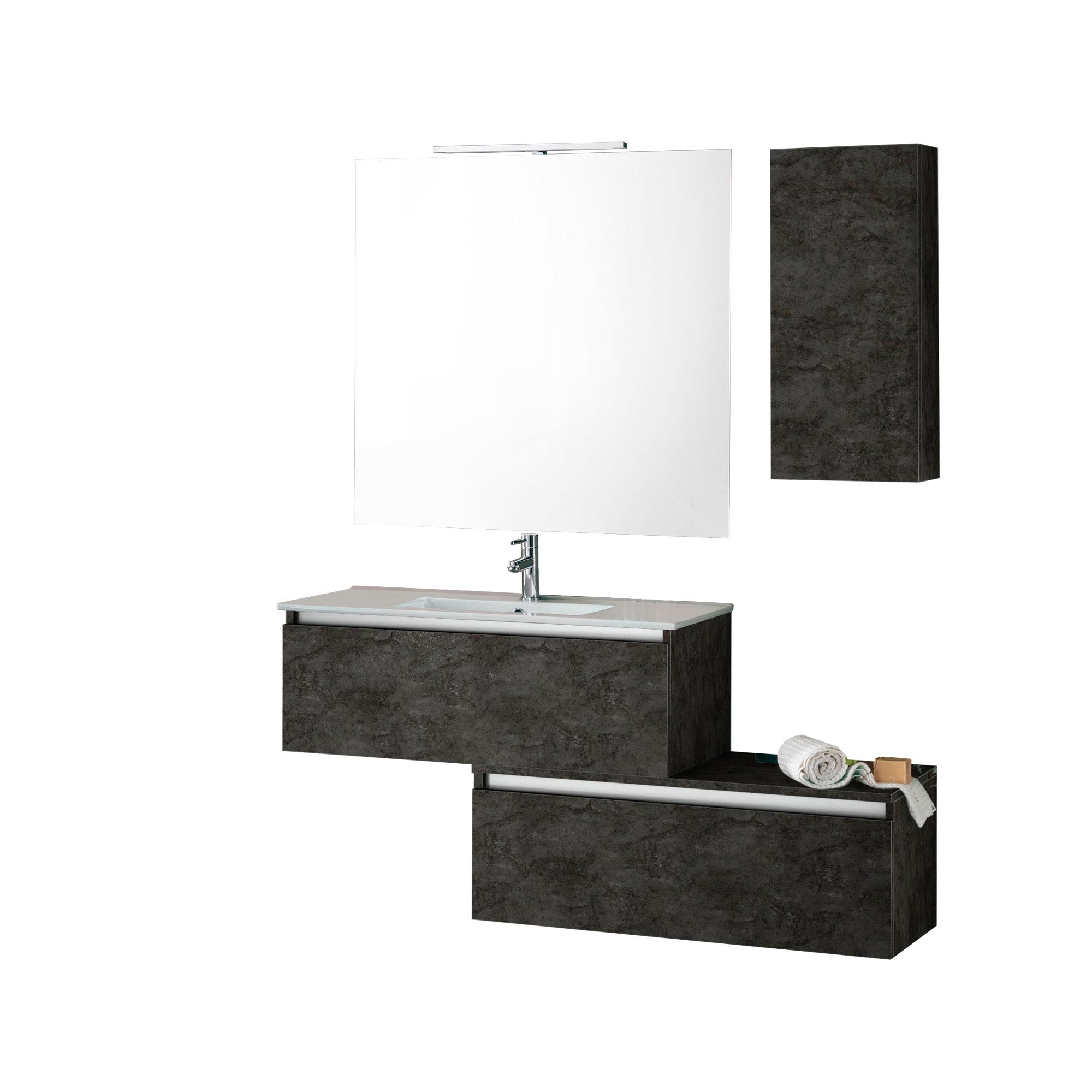 Mobile bagno composizione 6 pezzi L.150 P.46,5 H.190 cm AURORA colore ossido