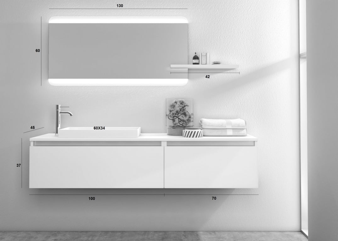 Mobile bagno composizione 6 pezzi L.170 P.45 H.190 cm AURORA colore bianco