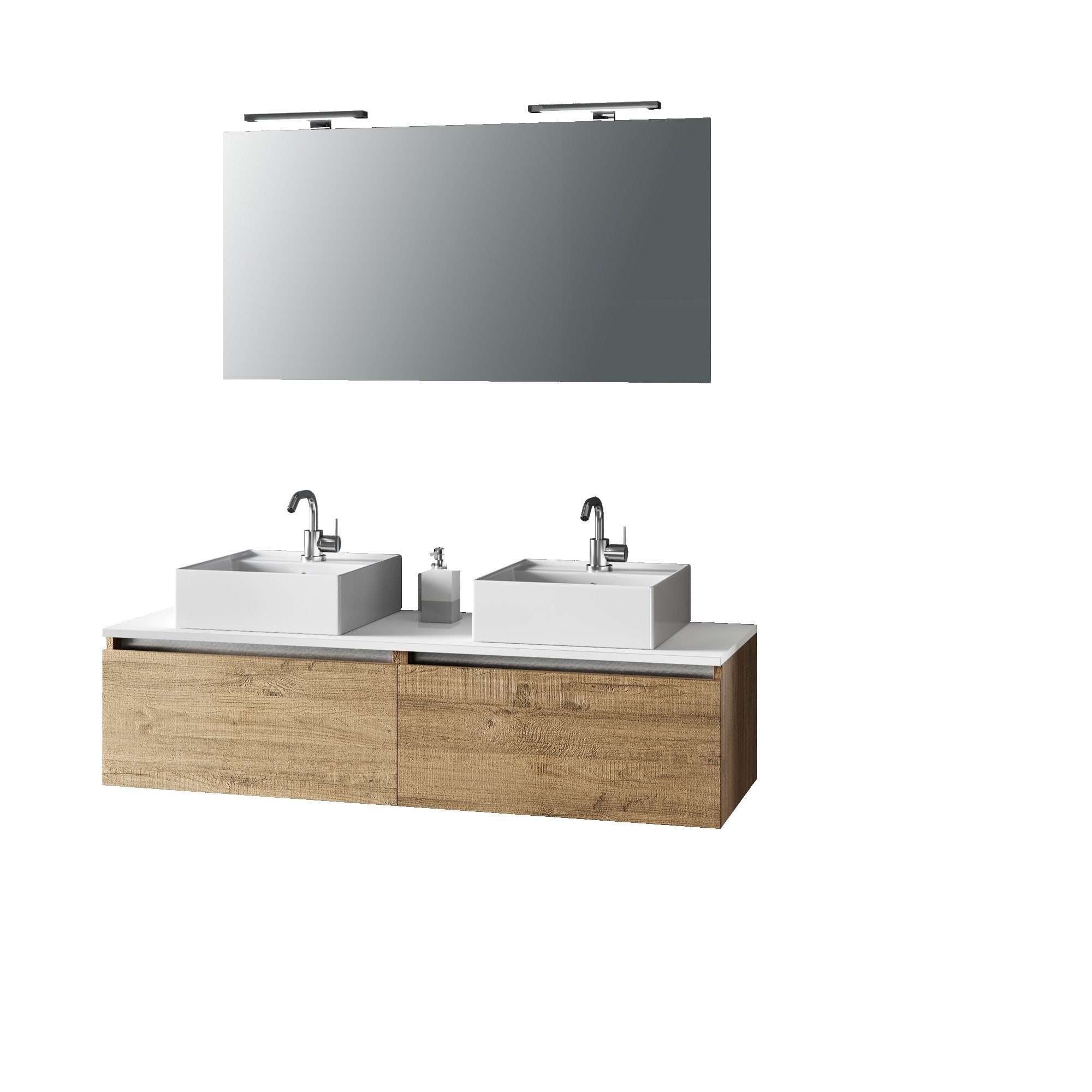 Composizione doppio lavabo 8 pezzi AURORA rovere miele