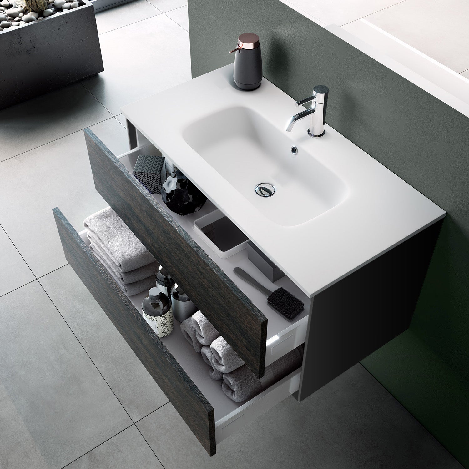 Mobile bagno composizione 4 pezzi L.71 P.46,5 H.190 cm IGEA colore testa di moro