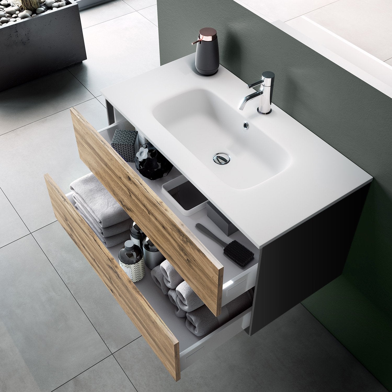 Mobile bagno composizione 4 pezzi L.91 P.46,5 H.190 cm IGEA colore rovere miele