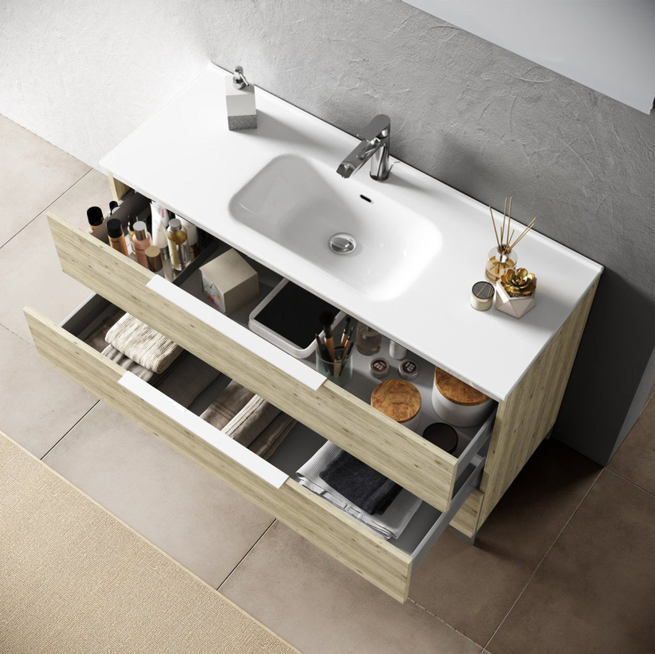 Mobile bagno composizione 4 pezzi L.91 P.46,5 H.190 cm LARISSA colore pino artico 