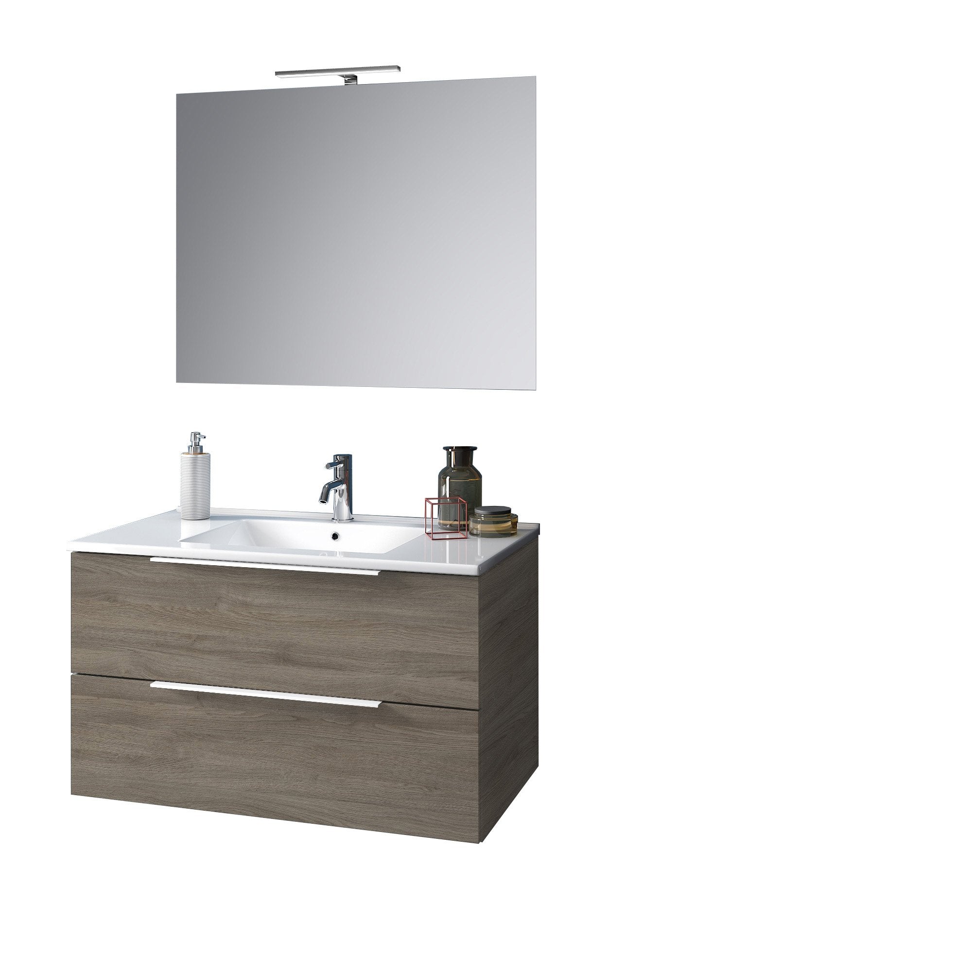 Mobile bagno composizione 4 pezzi L.91 P.46,5 H.190 cm LARISSA colore rovere cenere 