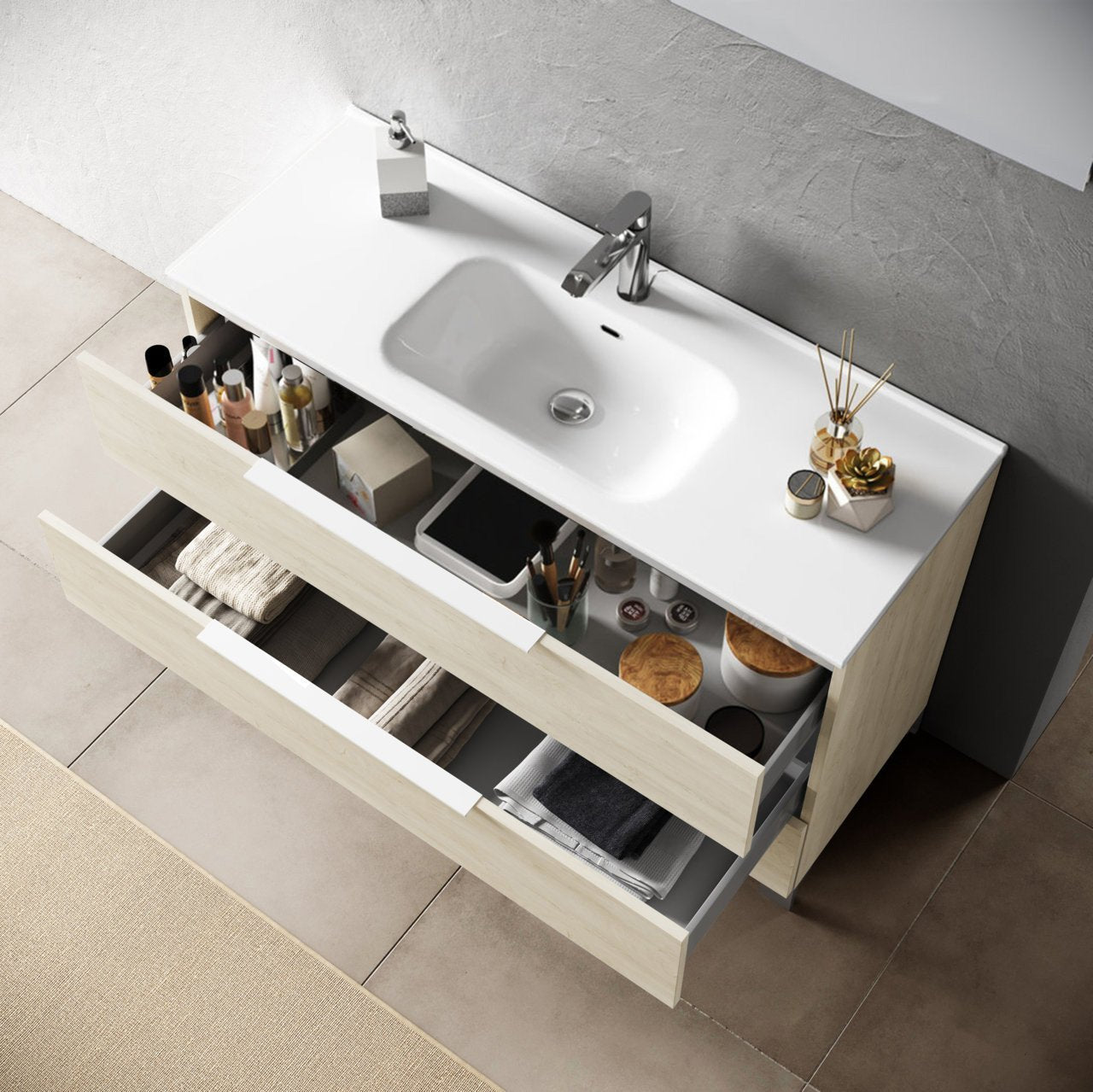 Mobile bagno composizione 4 pezzi L.101 P.46,5 H.190 cmLARISSA colore rovere alaska 