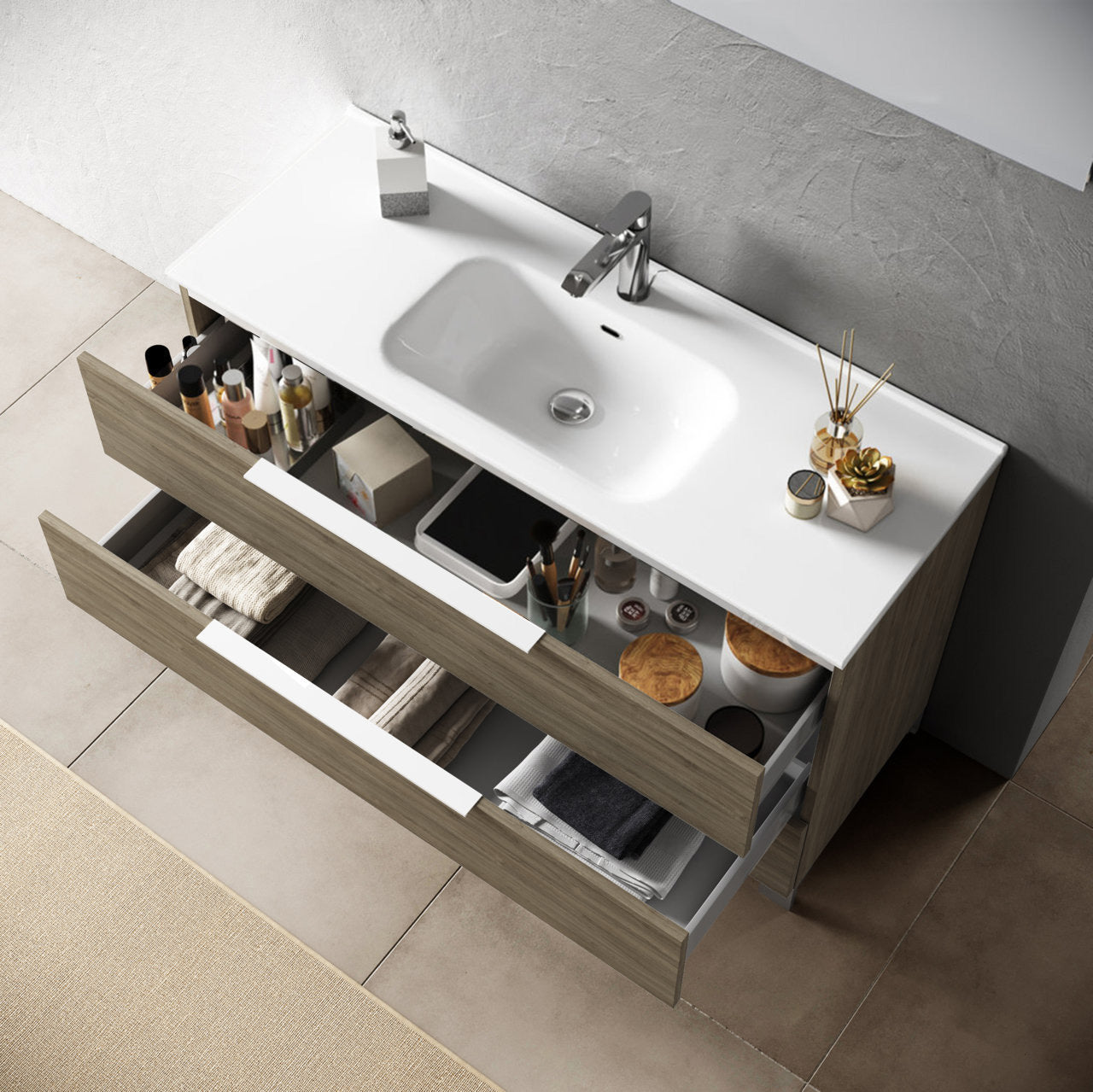 Mobile bagno composizione 4 pezzi L.121 P.46,5 H.190 cm LARISSA colore rovere cenere