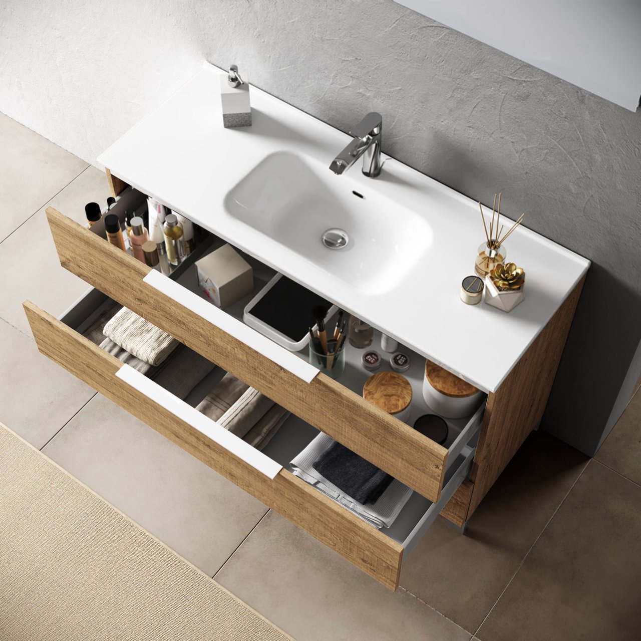 Mobile bagno composizione 4 pezzi L.121 P.46,5 H.190 cm LARISSA colore rovere miele