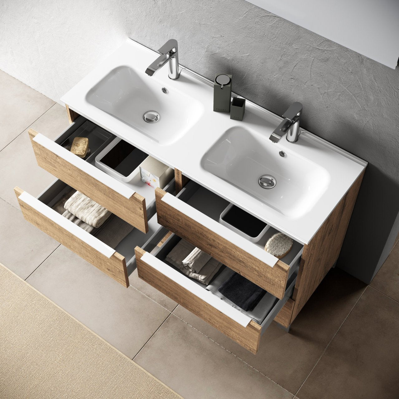 Mobile bagno composizione doppia vasca 4 LARISSA colore rovere miele