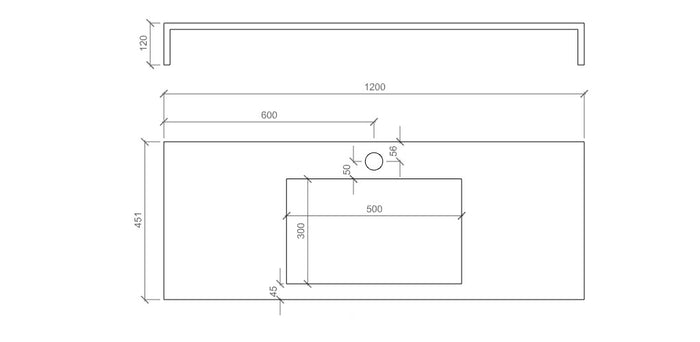 Top vasca integrata 120 ASTRA carrara