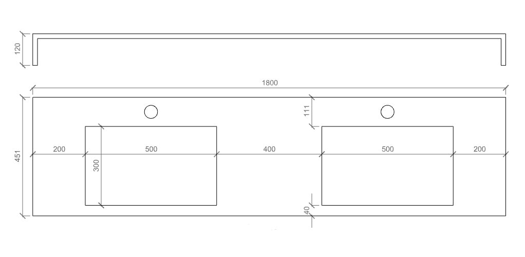 Top 2 vasche integrate 180 ASTRA corten