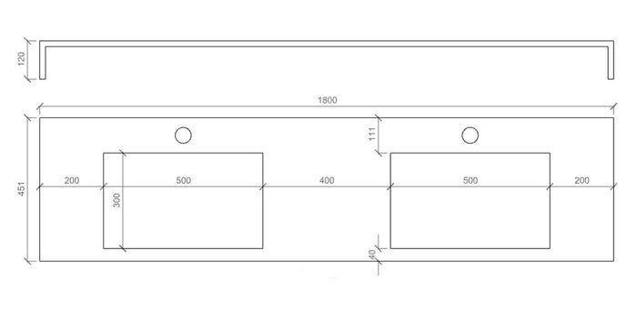 Top 2 vasche integrate 180 ASTRA corten