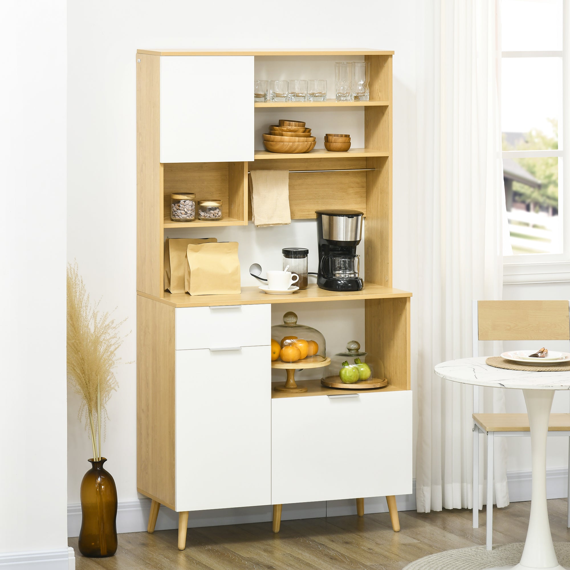 Dispensa da Cucina 93x40x180 cm in Truciolato Bianco e Legno Naturale