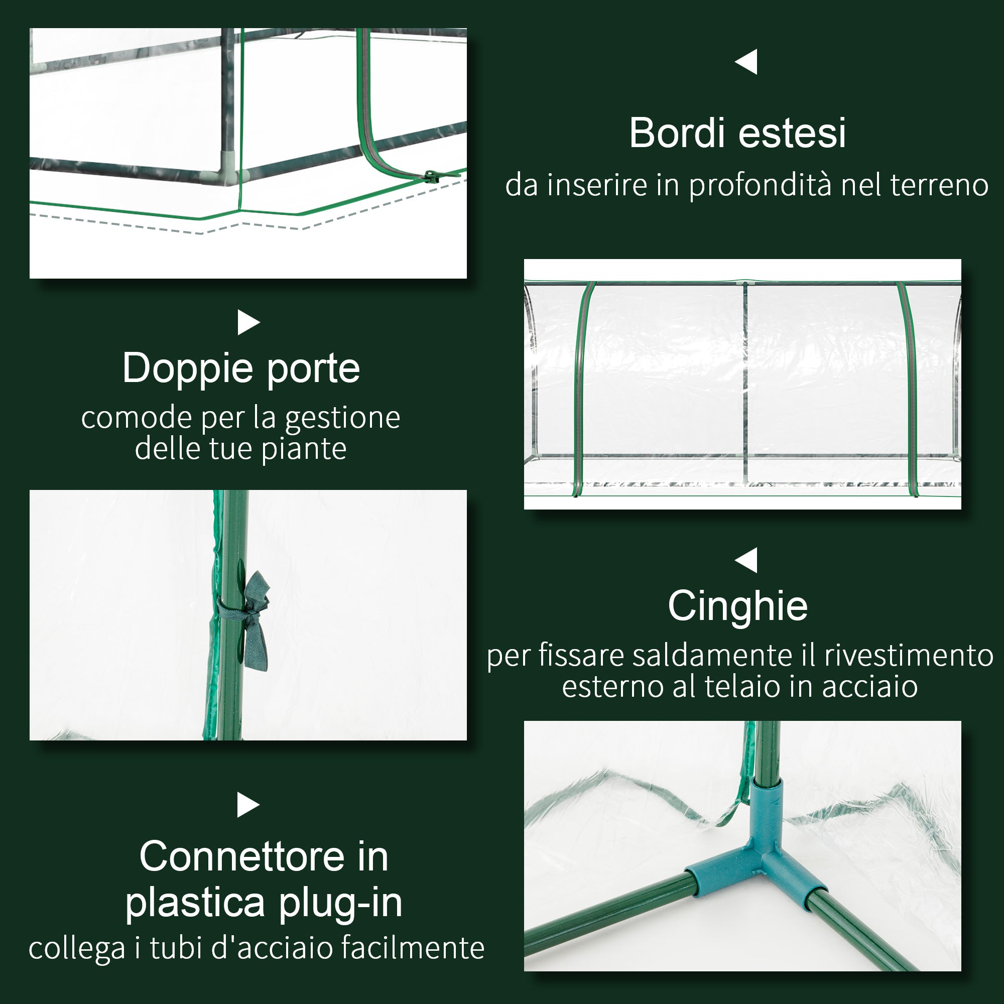 Serra da Giardino a Tunnel 200x100x80 cm In Acciaio e PVC Trasparente e Verde