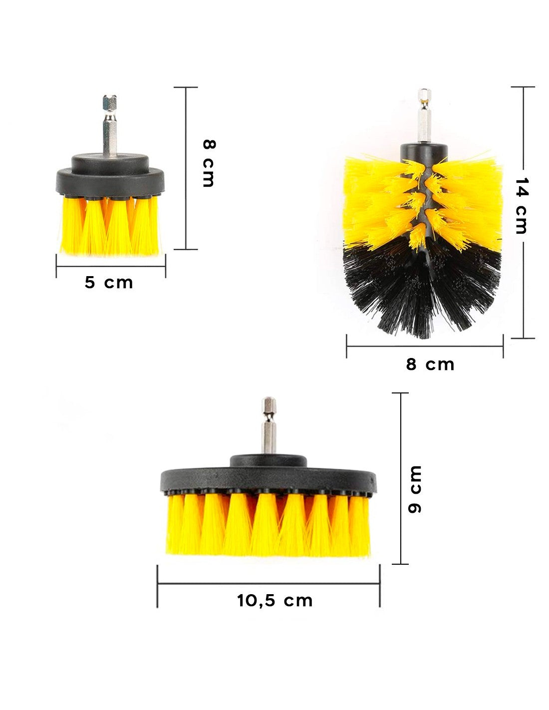 Set 3 Spazzole per Trapano Elettrico con Setole Rigide Gialle