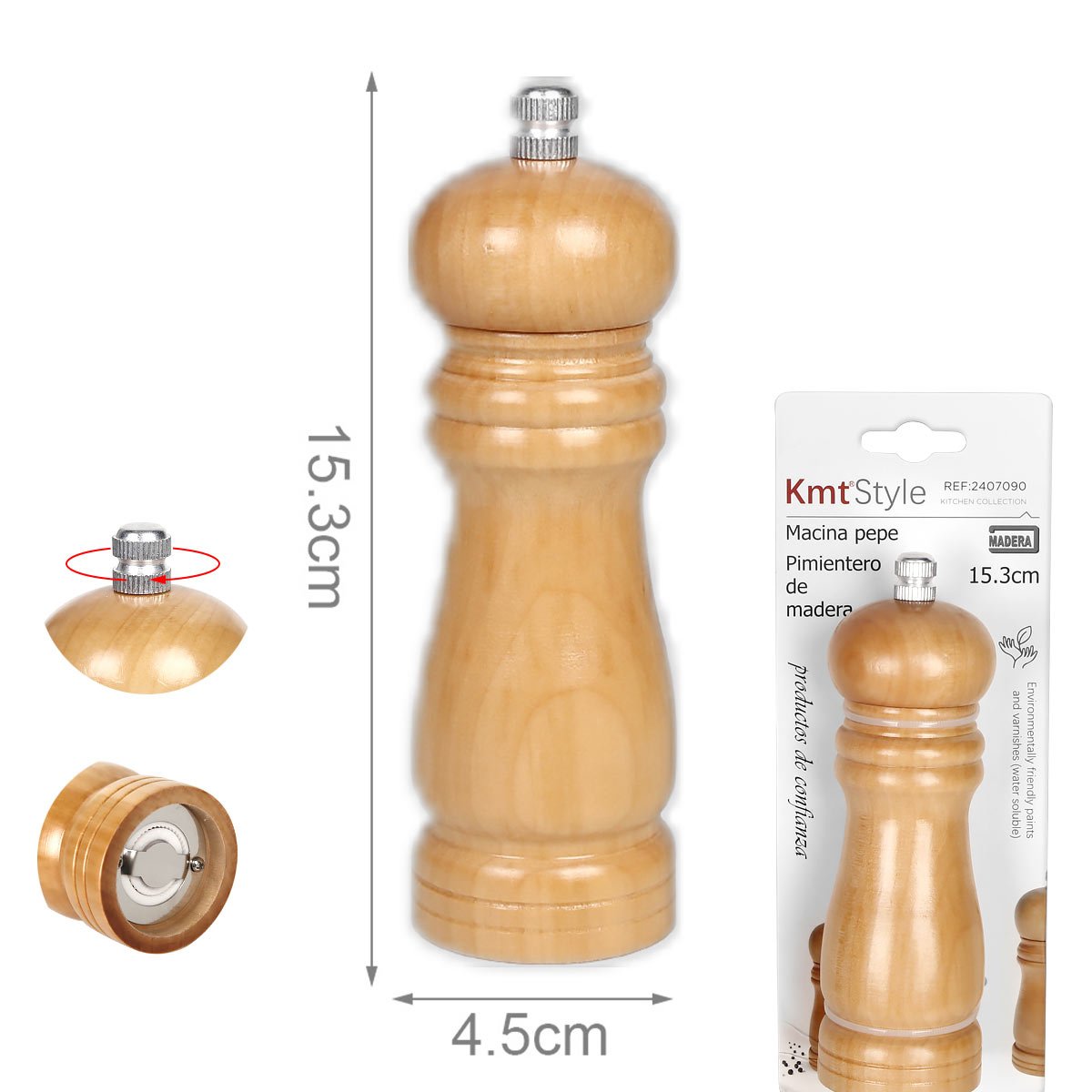 Macinapepe In Legno Macina Pepe e Sale Colore Beige 15,3cm