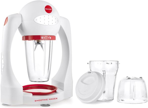 Macom just kitchen 852 smoothie maker frullatore, colore bianco/rosso automatico con 72.000 rotazioni al minuto, 300 w, 0.5 litri, plastica