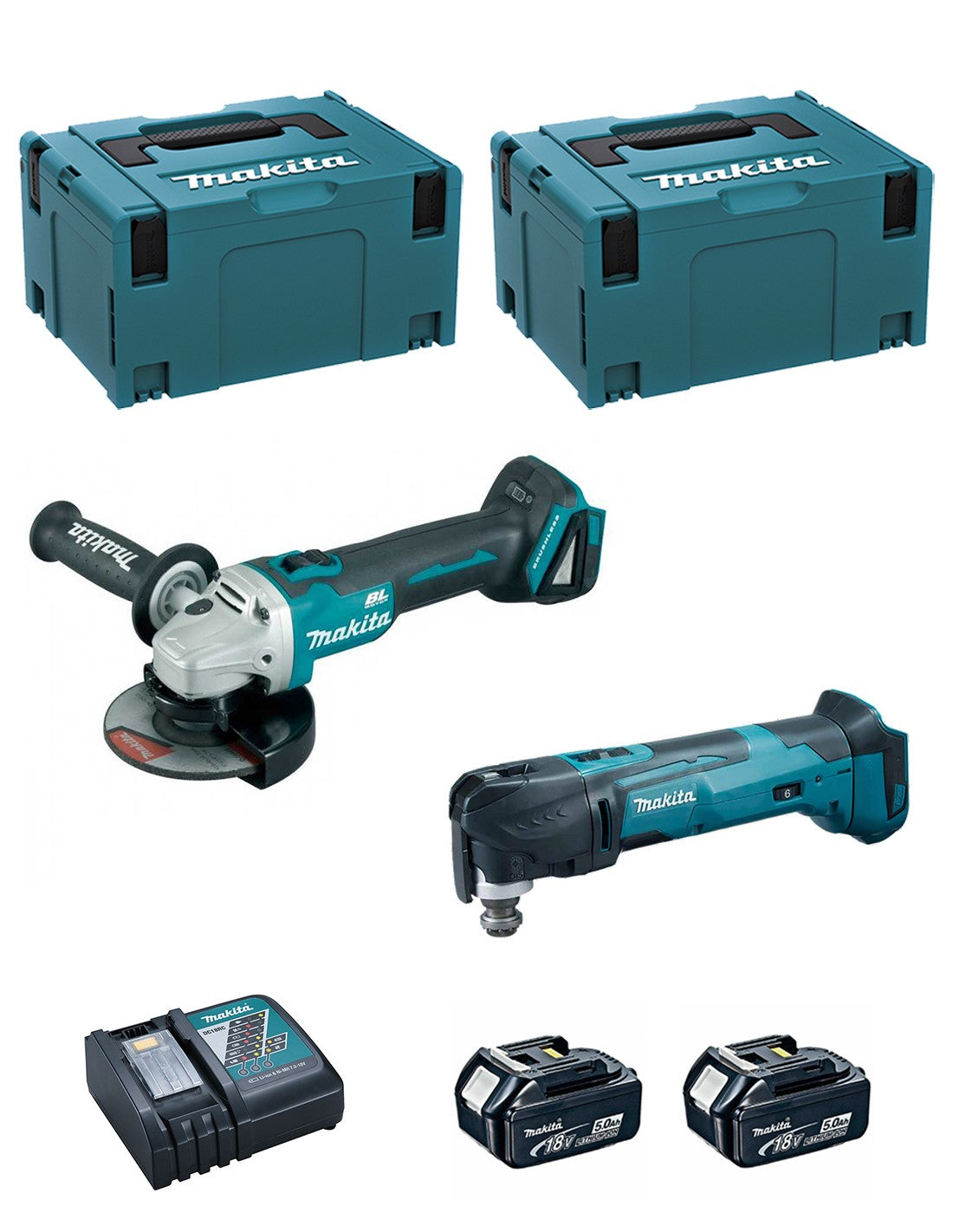 Makita  kit dlx2154tj1 (dga504 + dtm51 + 2 x 5,0.. 0088381809719