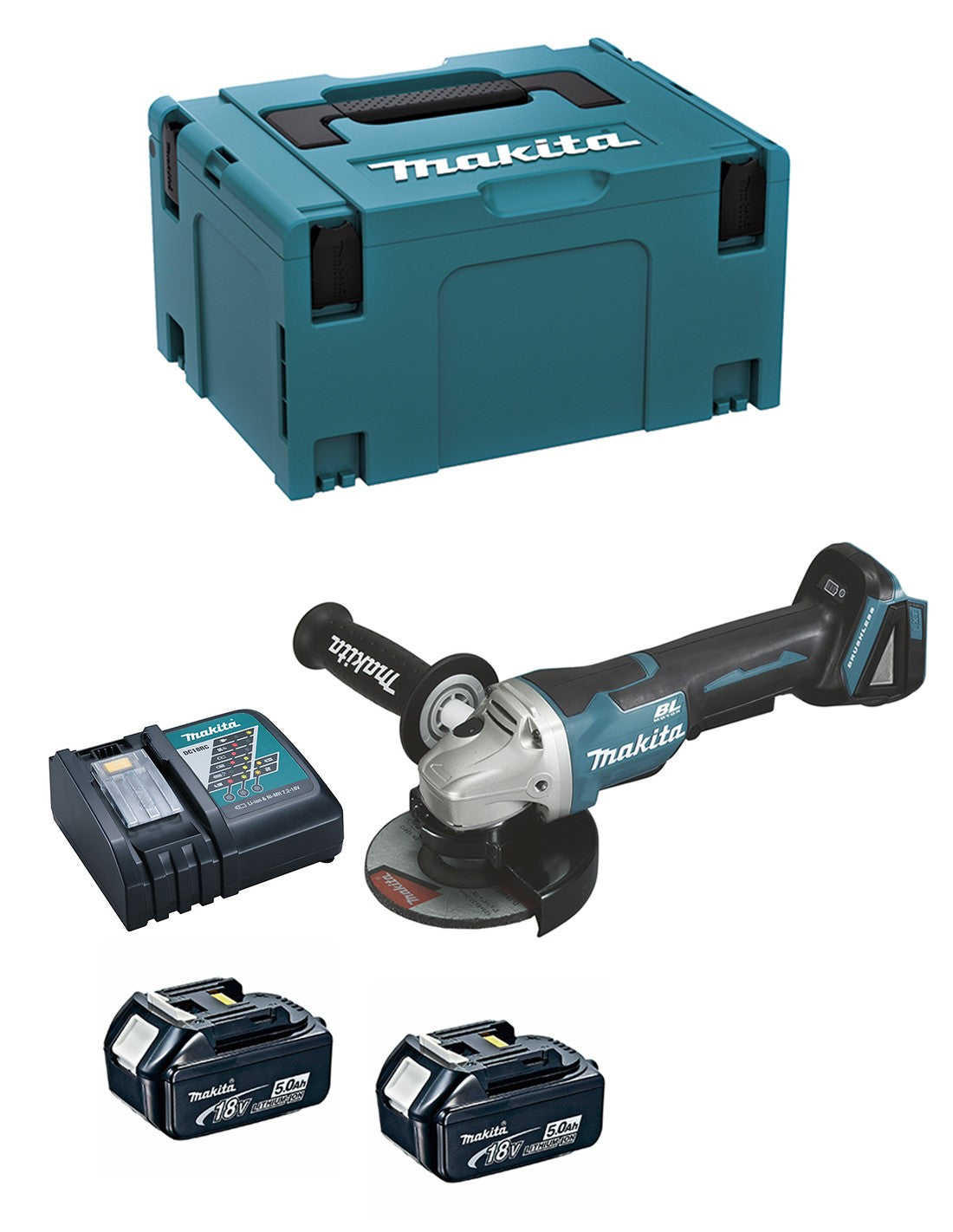 Makita mini-smerigliatrice  dga508rtj (2 x 5,0 ah.. 0088381814799