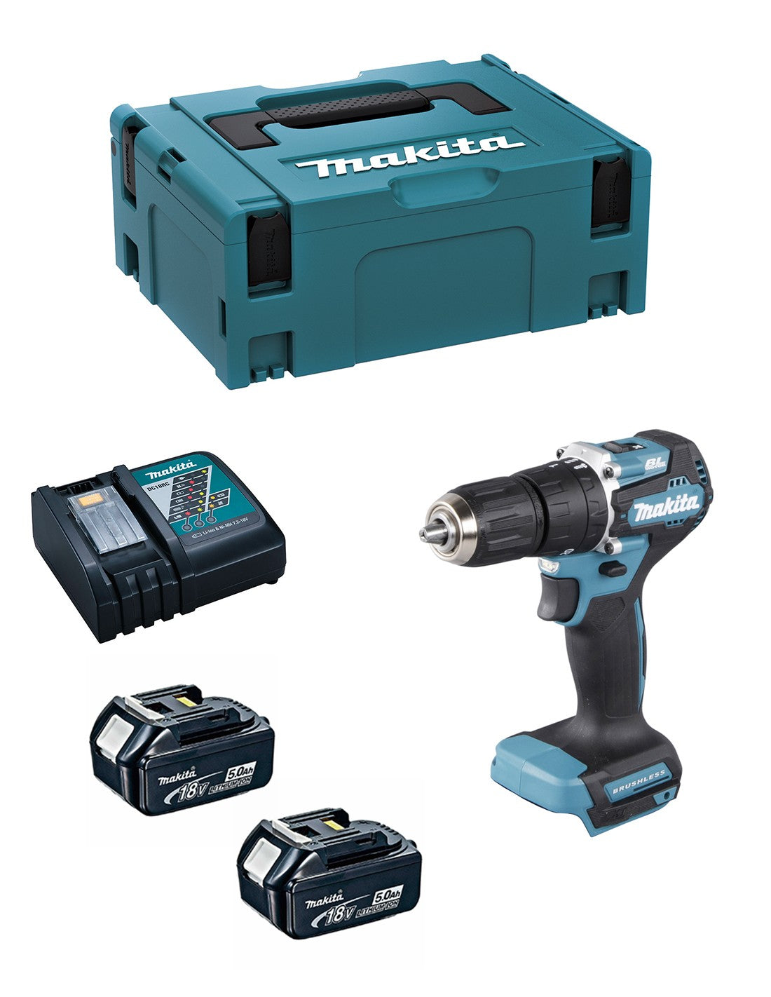 Makita trapano a percussione  dhp487rtj (2 x 5,0.. 0088381740401